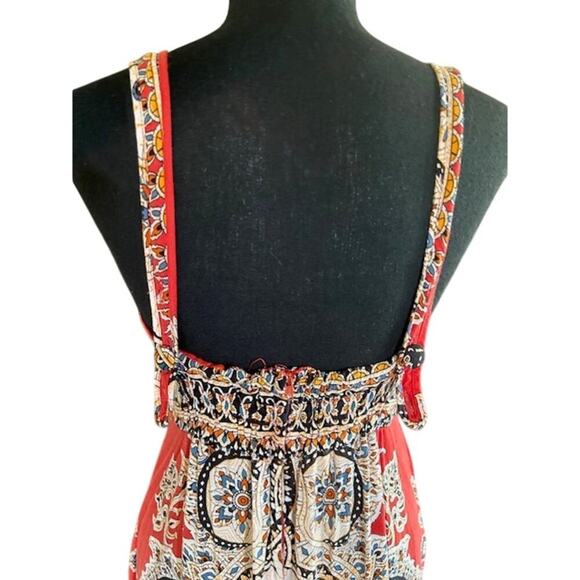 Angie Boho Maxi Dress Red Multicolor Print Sleeveless Size Medium - Picture 3 of 6